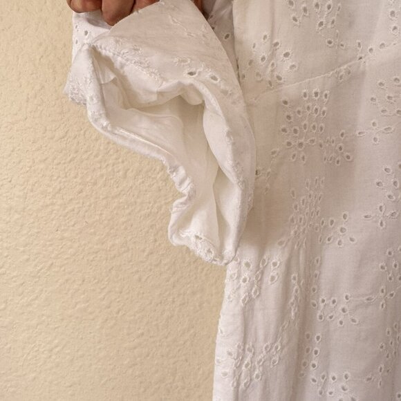 GAP WHITE A LINE BALLOON SLEEVE EYELET DRESS NWT SIZE 10 Hidden Back Zipper - Picture 5 of 10